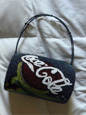 Vintage Coca Cola Beaded Shoulder Bag in White, Red, Green, Black